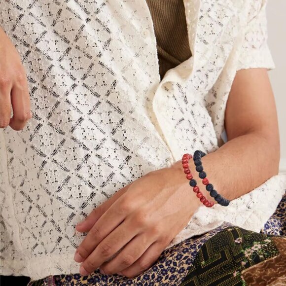 ⚡Rankeef Men 2 Red Black Tiger Eye 8MM Natural Stone Crystal Beaded Bracelet - Picture 4 of 8